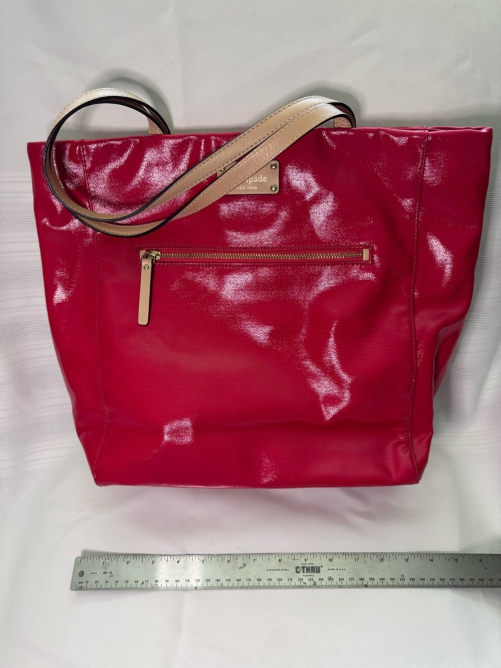 kate spade Shiny Hot Pink Patent Tote with Contrast Straps